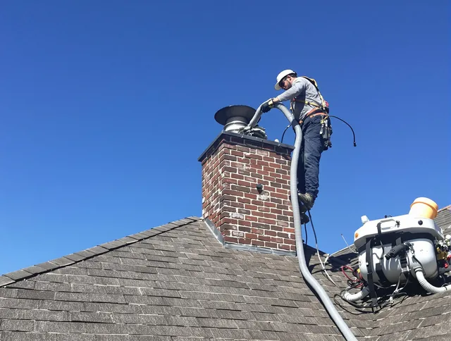 Dedicated University Heights Chimney Sweep team member cleaning a chimney in University Heights, OH