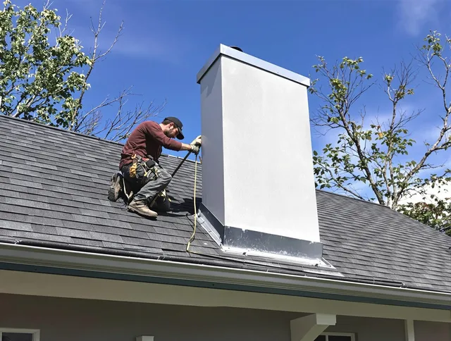 University Heights Chimney Sweep team member finishing chimney construction in University Heights, OH
