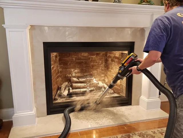 Fireplace cleaning performed by University Heights Chimney Sweep in University Heights, OH