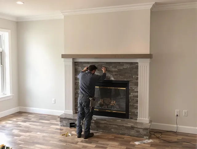 University Heights Chimney Sweep finishing a custom fireplace install in University Heights, OH